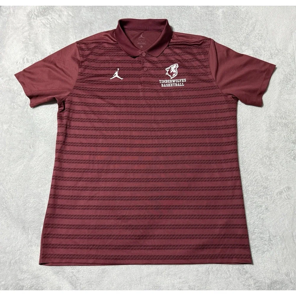 Jordan Polo Minnesota Timberwolves Mens Large Red Striped Dri-FIT Shirt